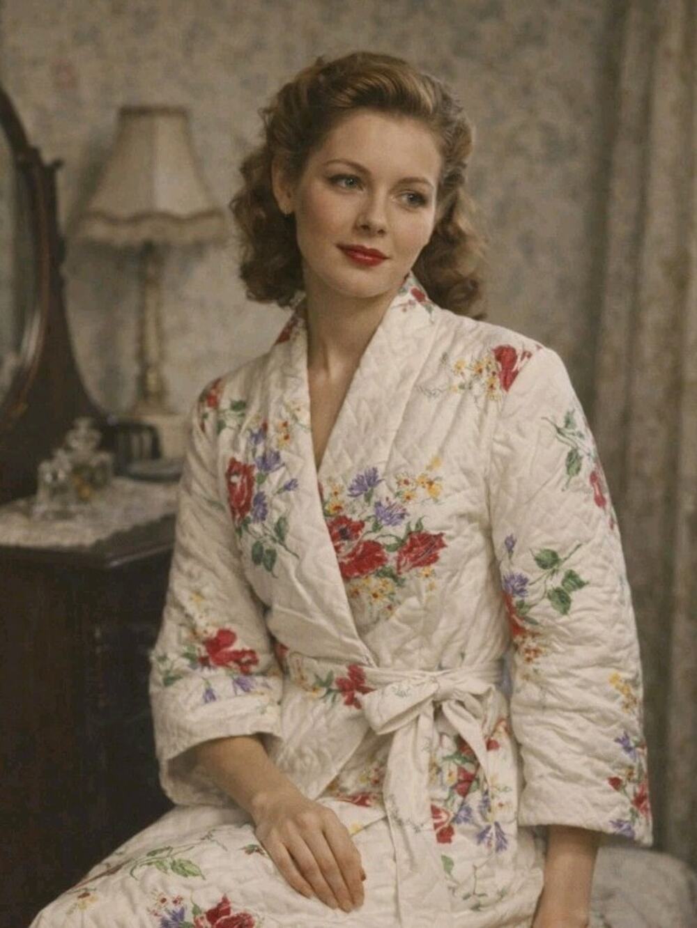 VTG Deadatock NWT 40s K&R Sandora Rayon Dressing Gown Puff Sleeve Quilted Robe S